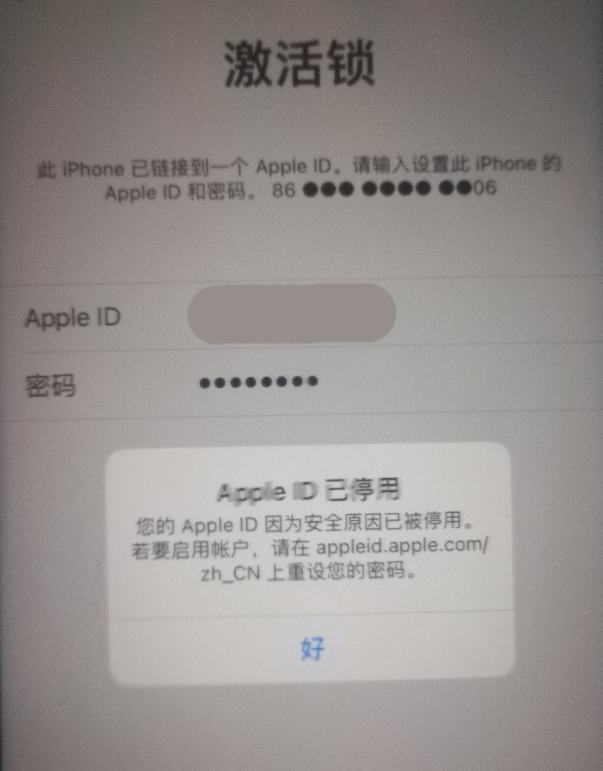 土默特右苹果手机维修分享iPhone 12 出现提示“Apple ID 已停用”怎么办 